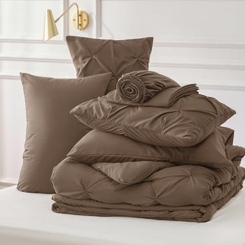 Bedsure Queen Comforter Set Baby Pea Green   Bed in a Bag Queen Size Bedding 7 Pieces  GentleSoft  Pintuck Bed Set Gift for Family  Pinch Pleat All Season Comforter with Sheets  Pillowcases & Shams