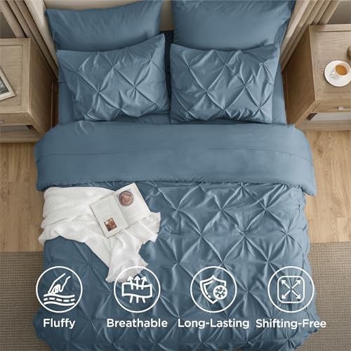 Bedsure Queen Comforter Set Baby Pea Green   Bed in a Bag Queen Size Bedding 7 Pieces  GentleSoft  Pintuck Bed Set Gift for Family  Pinch Pleat All Season Comforter with Sheets  Pillowcases & Shams