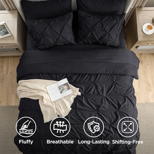 Bedsure Queen Comforter Set Baby Pea Green   Bed in a Bag Queen Size Bedding 7 Pieces  GentleSoft  Pintuck Bed Set Gift for Family  Pinch Pleat All Season Comforter with Sheets  Pillowcases & Shams