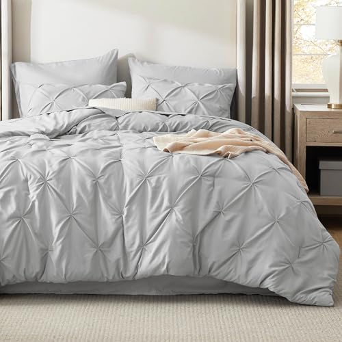 Bedsure Queen Comforter Set Baby Pea Green   Bed in a Bag Queen Size Bedding 7 Pieces  GentleSoft  Pintuck Bed Set Gift for Family  Pinch Pleat All Season Comforter with Sheets  Pillowcases & Shams