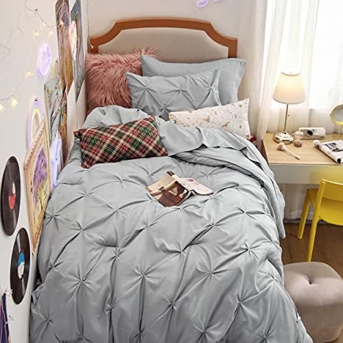 Bedsure Queen Comforter Set Baby Pea Green   Bed in a Bag Queen Size Bedding 7 Pieces  GentleSoft  Pintuck Bed Set Gift for Family  Pinch Pleat All Season Comforter with Sheets  Pillowcases & Shams