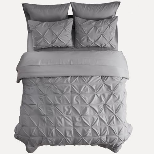 Bedsure Queen Comforter Set Baby Pea Green   Bed in a Bag Queen Size Bedding 7 Pieces  GentleSoft  Pintuck Bed Set Gift for Family  Pinch Pleat All Season Comforter with Sheets  Pillowcases & Shams