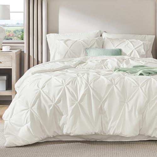 Bedsure Queen Comforter Set Baby Pea Green   Bed in a Bag Queen Size Bedding 7 Pieces  GentleSoft  Pintuck Bed Set Gift for Family  Pinch Pleat All Season Comforter with Sheets  Pillowcases & Shams
