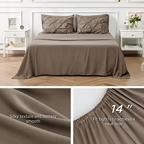 Bedsure Queen Comforter Set Baby Pea Green   Bed in a Bag Queen Size Bedding 7 Pieces  GentleSoft  Pintuck Bed Set Gift for Family  Pinch Pleat All Season Comforter with Sheets  Pillowcases & Shams