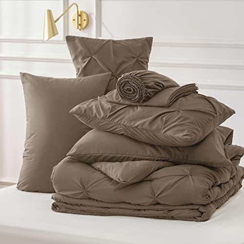 Bedsure Queen Comforter Set Baby Pea Green   Bed in a Bag Queen Size Bedding 7 Pieces  GentleSoft  Pintuck Bed Set Gift for Family  Pinch Pleat All Season Comforter with Sheets  Pillowcases & Shams