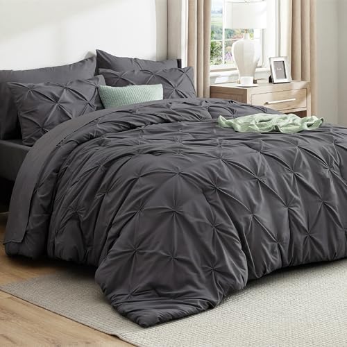 Bedsure Queen Comforter Set Baby Pea Green   Bed in a Bag Queen Size Bedding 7 Pieces  GentleSoft  Pintuck Bed Set Gift for Family  Pinch Pleat All Season Comforter with Sheets  Pillowcases & Shams