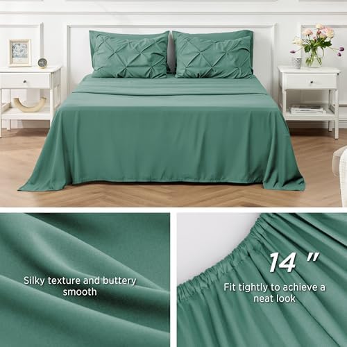 Bedsure Queen Comforter Set Baby Pea Green   Bed in a Bag Queen Size Bedding 7 Pieces  GentleSoft  Pintuck Bed Set Gift for Family  Pinch Pleat All Season Comforter with Sheets  Pillowcases & Shams