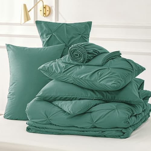 Bedsure Queen Comforter Set Baby Pea Green   Bed in a Bag Queen Size Bedding 7 Pieces  GentleSoft  Pintuck Bed Set Gift for Family  Pinch Pleat All Season Comforter with Sheets  Pillowcases & Shams