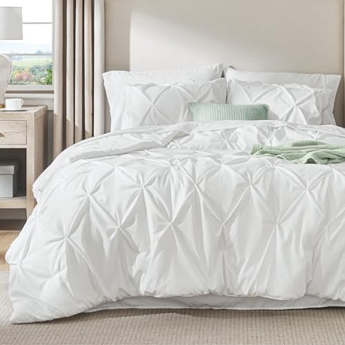 Bedsure Queen Comforter Set Baby Pea Green   Bed in a Bag Queen Size Bedding 7 Pieces  GentleSoft  Pintuck Bed Set Gift for Family  Pinch Pleat All Season Comforter with Sheets  Pillowcases & Shams
