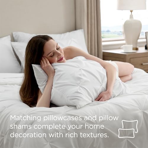 Bedsure Queen Comforter Set Baby Pea Green   Bed in a Bag Queen Size Bedding 7 Pieces  GentleSoft  Pintuck Bed Set Gift for Family  Pinch Pleat All Season Comforter with Sheets  Pillowcases & Shams