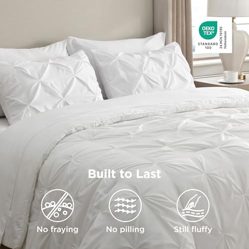 Bedsure Queen Comforter Set Baby Pea Green   Bed in a Bag Queen Size Bedding 7 Pieces  GentleSoft  Pintuck Bed Set Gift for Family  Pinch Pleat All Season Comforter with Sheets  Pillowcases & Shams