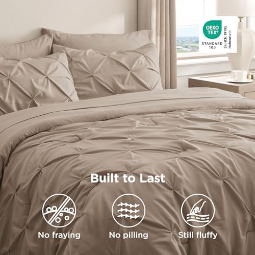 Bedsure Queen Comforter Set Baby Pea Green   Bed in a Bag Queen Size Bedding 7 Pieces  GentleSoft  Pintuck Bed Set Gift for Family  Pinch Pleat All Season Comforter with Sheets  Pillowcases & Shams