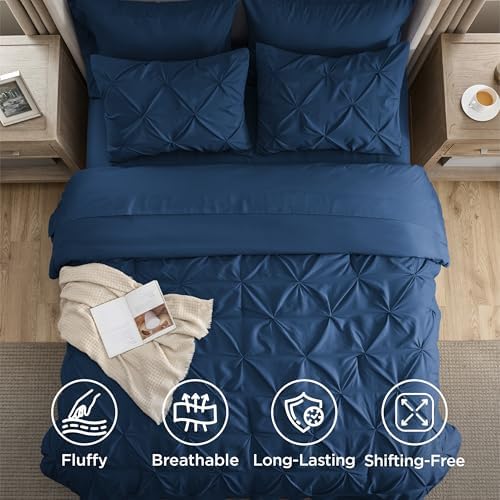 Bedsure Queen Comforter Set Baby Pea Green   Bed in a Bag Queen Size Bedding 7 Pieces  GentleSoft  Pintuck Bed Set Gift for Family  Pinch Pleat All Season Comforter with Sheets  Pillowcases & Shams