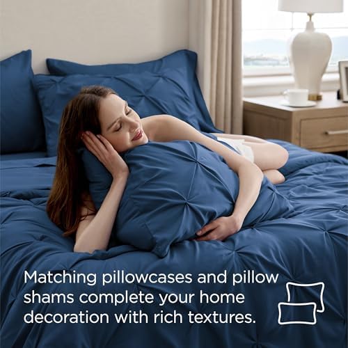 Bedsure Queen Comforter Set Baby Pea Green   Bed in a Bag Queen Size Bedding 7 Pieces  GentleSoft  Pintuck Bed Set Gift for Family  Pinch Pleat All Season Comforter with Sheets  Pillowcases & Shams