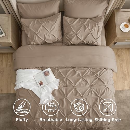 Bedsure Queen Comforter Set Baby Pea Green   Bed in a Bag Queen Size Bedding 7 Pieces  GentleSoft  Pintuck Bed Set Gift for Family  Pinch Pleat All Season Comforter with Sheets  Pillowcases & Shams