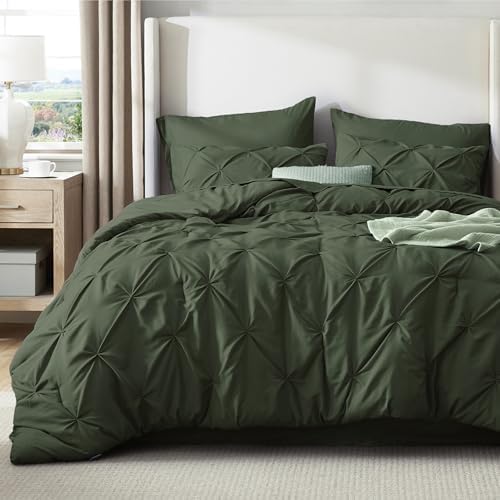 Bedsure Queen Comforter Set Baby Pea Green   Bed in a Bag Queen Size Bedding 7 Pieces  GentleSoft  Pintuck Bed Set Gift for Family  Pinch Pleat All Season Comforter with Sheets  Pillowcases & Shams