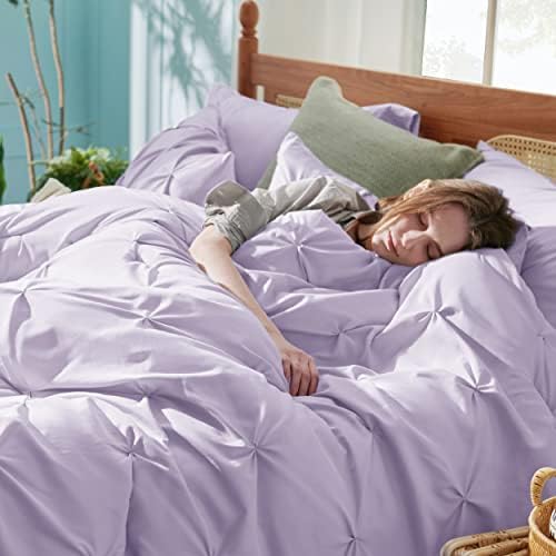 Bedsure Queen Comforter Set Baby Pea Green   Bed in a Bag Queen Size Bedding 7 Pieces  GentleSoft  Pintuck Bed Set Gift for Family  Pinch Pleat All Season Comforter with Sheets  Pillowcases & Shams