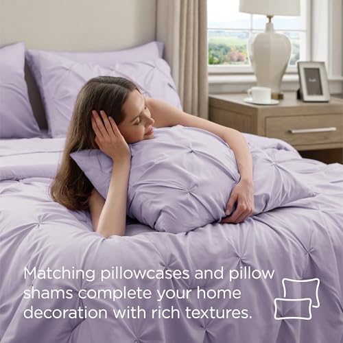 Bedsure Queen Comforter Set Baby Pea Green   Bed in a Bag Queen Size Bedding 7 Pieces  GentleSoft  Pintuck Bed Set Gift for Family  Pinch Pleat All Season Comforter with Sheets  Pillowcases & Shams