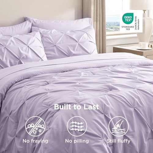 Bedsure Queen Comforter Set Baby Pea Green   Bed in a Bag Queen Size Bedding 7 Pieces  GentleSoft  Pintuck Bed Set Gift for Family  Pinch Pleat All Season Comforter with Sheets  Pillowcases & Shams