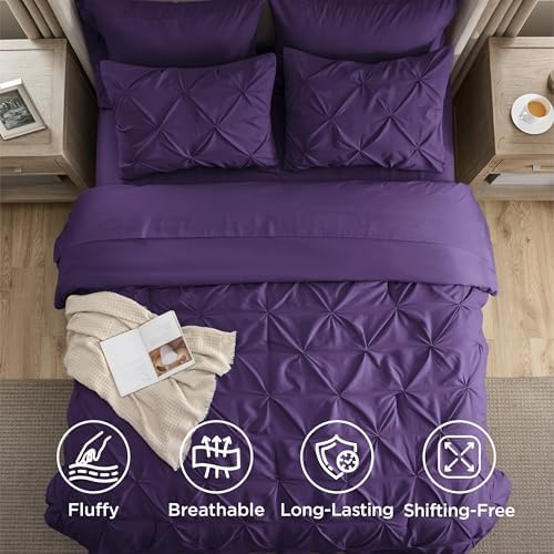 Bedsure Queen Comforter Set Baby Pea Green   Bed in a Bag Queen Size Bedding 7 Pieces  GentleSoft  Pintuck Bed Set Gift for Family  Pinch Pleat All Season Comforter with Sheets  Pillowcases & Shams