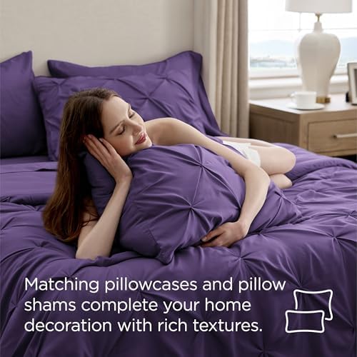 Bedsure Queen Comforter Set Baby Pea Green   Bed in a Bag Queen Size Bedding 7 Pieces  GentleSoft  Pintuck Bed Set Gift for Family  Pinch Pleat All Season Comforter with Sheets  Pillowcases & Shams