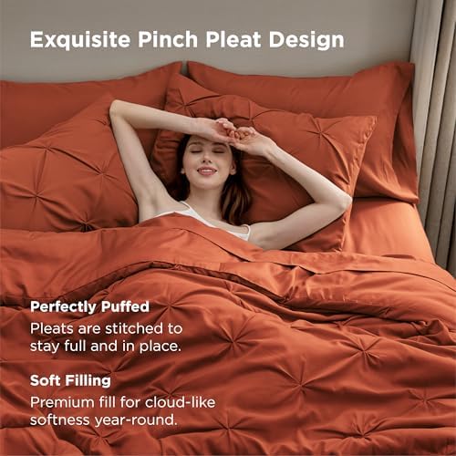 Bedsure Queen Comforter Set Baby Pea Green   Bed in a Bag Queen Size Bedding 7 Pieces  GentleSoft  Pintuck Bed Set Gift for Family  Pinch Pleat All Season Comforter with Sheets  Pillowcases & Shams