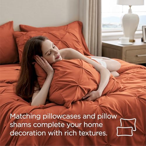 Bedsure Queen Comforter Set Baby Pea Green   Bed in a Bag Queen Size Bedding 7 Pieces  GentleSoft  Pintuck Bed Set Gift for Family  Pinch Pleat All Season Comforter with Sheets  Pillowcases & Shams