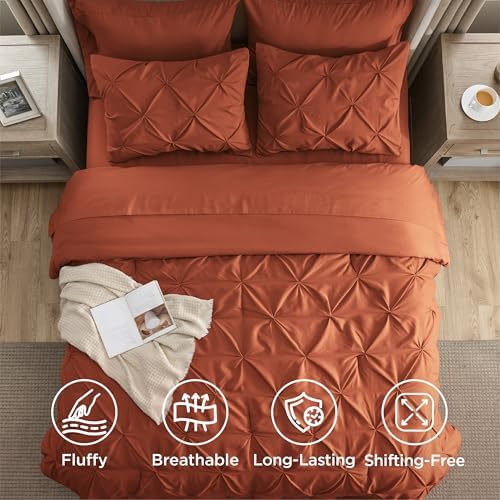 Bedsure Queen Comforter Set Baby Pea Green   Bed in a Bag Queen Size Bedding 7 Pieces  GentleSoft  Pintuck Bed Set Gift for Family  Pinch Pleat All Season Comforter with Sheets  Pillowcases & Shams