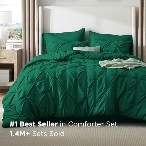 Bedsure Queen Comforter Set Baby Pea Green   Bed in a Bag Queen Size Bedding 7 Pieces  GentleSoft  Pintuck Bed Set Gift for Family  Pinch Pleat All Season Comforter with Sheets  Pillowcases & Shams
