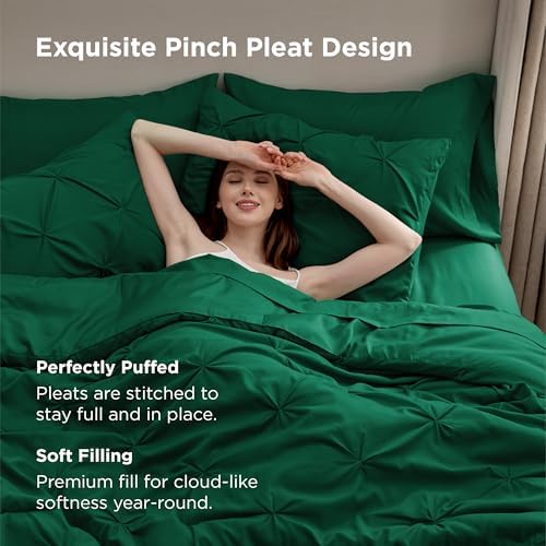 Bedsure Queen Comforter Set Baby Pea Green   Bed in a Bag Queen Size Bedding 7 Pieces  GentleSoft  Pintuck Bed Set Gift for Family  Pinch Pleat All Season Comforter with Sheets  Pillowcases & Shams