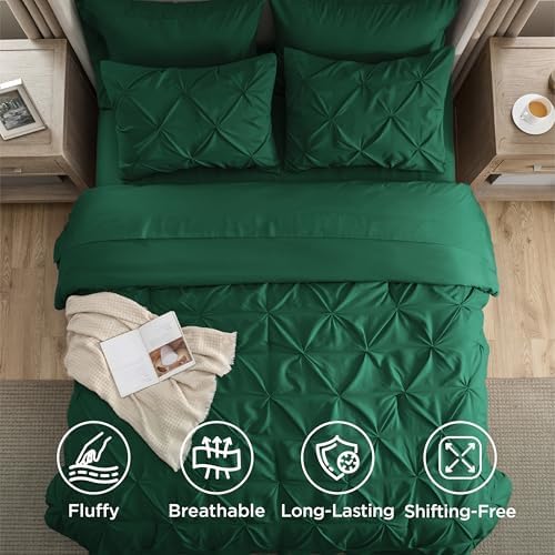 Bedsure Queen Comforter Set Baby Pea Green   Bed in a Bag Queen Size Bedding 7 Pieces  GentleSoft  Pintuck Bed Set Gift for Family  Pinch Pleat All Season Comforter with Sheets  Pillowcases & Shams