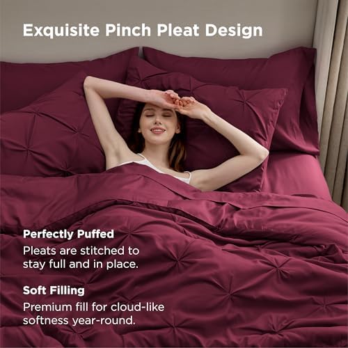 Bedsure Queen Comforter Set Baby Pea Green   Bed in a Bag Queen Size Bedding 7 Pieces  GentleSoft  Pintuck Bed Set Gift for Family  Pinch Pleat All Season Comforter with Sheets  Pillowcases & Shams