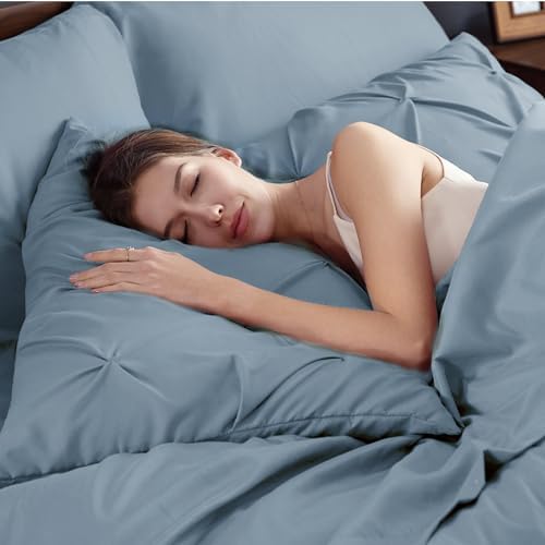 Bedsure Queen Comforter Set Baby Pea Green   Bed in a Bag Queen Size Bedding 7 Pieces  GentleSoft  Pintuck Bed Set Gift for Family  Pinch Pleat All Season Comforter with Sheets  Pillowcases & Shams