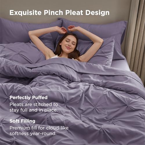 Bedsure Queen Comforter Set Baby Pea Green   Bed in a Bag Queen Size Bedding 7 Pieces  GentleSoft  Pintuck Bed Set Gift for Family  Pinch Pleat All Season Comforter with Sheets  Pillowcases & Shams