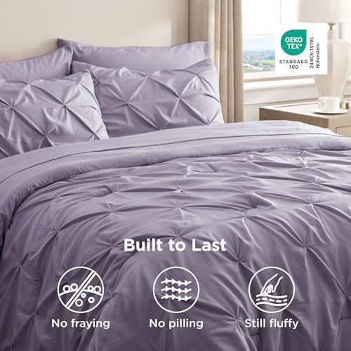 Bedsure Queen Comforter Set Baby Pea Green   Bed in a Bag Queen Size Bedding 7 Pieces  GentleSoft  Pintuck Bed Set Gift for Family  Pinch Pleat All Season Comforter with Sheets  Pillowcases & Shams