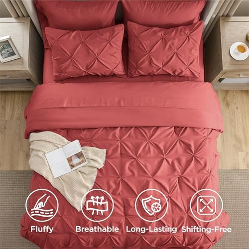 Bedsure Queen Comforter Set Baby Pea Green   Bed in a Bag Queen Size Bedding 7 Pieces  GentleSoft  Pintuck Bed Set Gift for Family  Pinch Pleat All Season Comforter with Sheets  Pillowcases & Shams