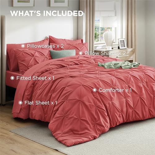 Bedsure Queen Comforter Set Baby Pea Green   Bed in a Bag Queen Size Bedding 7 Pieces  GentleSoft  Pintuck Bed Set Gift for Family  Pinch Pleat All Season Comforter with Sheets  Pillowcases & Shams