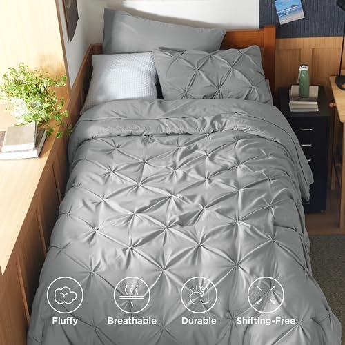 Bedsure Queen Comforter Set Baby Pea Green   Bed in a Bag Queen Size Bedding 7 Pieces  GentleSoft  Pintuck Bed Set Gift for Family  Pinch Pleat All Season Comforter with Sheets  Pillowcases & Shams