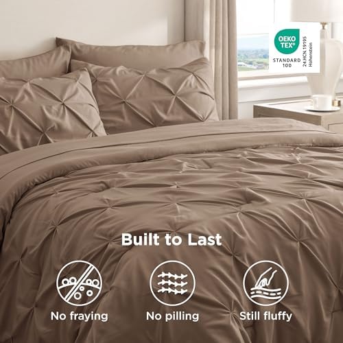 Bedsure Queen Comforter Set Baby Pea Green   Bed in a Bag Queen Size Bedding 7 Pieces  GentleSoft  Pintuck Bed Set Gift for Family  Pinch Pleat All Season Comforter with Sheets  Pillowcases & Shams