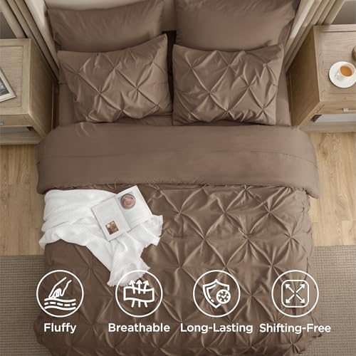 Bedsure Queen Comforter Set Baby Pea Green   Bed in a Bag Queen Size Bedding 7 Pieces  GentleSoft  Pintuck Bed Set Gift for Family  Pinch Pleat All Season Comforter with Sheets  Pillowcases & Shams