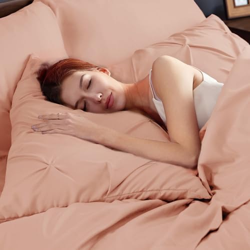 Bedsure Queen Comforter Set Baby Pea Green   Bed in a Bag Queen Size Bedding 7 Pieces  GentleSoft  Pintuck Bed Set Gift for Family  Pinch Pleat All Season Comforter with Sheets  Pillowcases & Shams