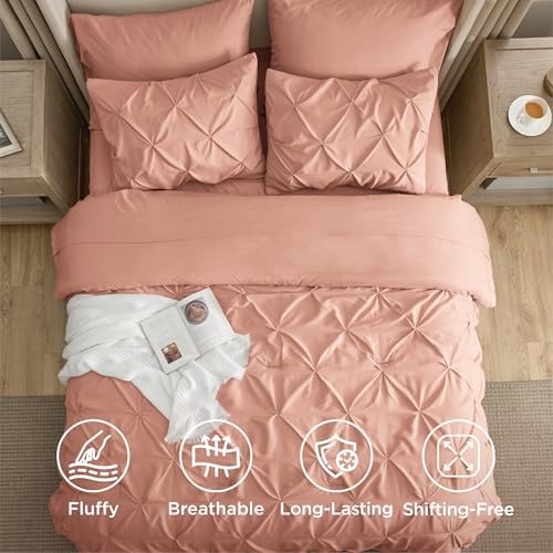 Bedsure Queen Comforter Set Baby Pea Green   Bed in a Bag Queen Size Bedding 7 Pieces  GentleSoft  Pintuck Bed Set Gift for Family  Pinch Pleat All Season Comforter with Sheets  Pillowcases & Shams