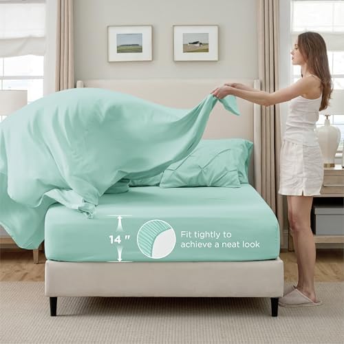 Bedsure Queen Comforter Set Baby Pea Green   Bed in a Bag Queen Size Bedding 7 Pieces  GentleSoft  Pintuck Bed Set Gift for Family  Pinch Pleat All Season Comforter with Sheets  Pillowcases & Shams