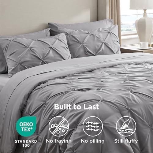 Bedsure Queen Comforter Set Baby Pea Green   Bed in a Bag Queen Size Bedding 7 Pieces  GentleSoft  Pintuck Bed Set Gift for Family  Pinch Pleat All Season Comforter with Sheets  Pillowcases & Shams