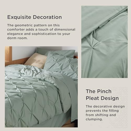 Bedsure Queen Comforter Set Baby Pea Green   Bed in a Bag Queen Size Bedding 7 Pieces  GentleSoft  Pintuck Bed Set Gift for Family  Pinch Pleat All Season Comforter with Sheets  Pillowcases & Shams