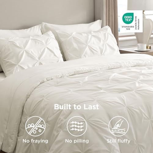 Bedsure Queen Comforter Set Baby Pea Green   Bed in a Bag Queen Size Bedding 7 Pieces  GentleSoft  Pintuck Bed Set Gift for Family  Pinch Pleat All Season Comforter with Sheets  Pillowcases & Shams