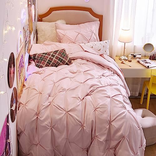 Bedsure Queen Comforter Set Baby Pea Green   Bed in a Bag Queen Size Bedding 7 Pieces  GentleSoft  Pintuck Bed Set Gift for Family  Pinch Pleat All Season Comforter with Sheets  Pillowcases & Shams