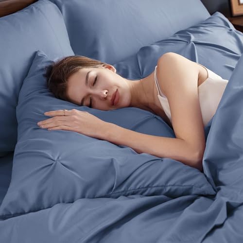 Bedsure Queen Comforter Set Baby Pea Green   Bed in a Bag Queen Size Bedding 7 Pieces  GentleSoft  Pintuck Bed Set Gift for Family  Pinch Pleat All Season Comforter with Sheets  Pillowcases & Shams