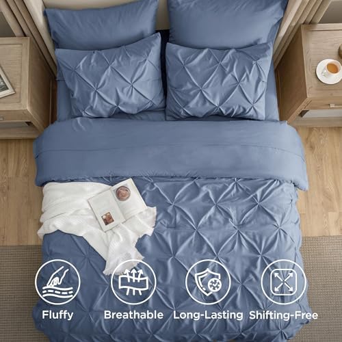 Bedsure Queen Comforter Set Baby Pea Green   Bed in a Bag Queen Size Bedding 7 Pieces  GentleSoft  Pintuck Bed Set Gift for Family  Pinch Pleat All Season Comforter with Sheets  Pillowcases & Shams