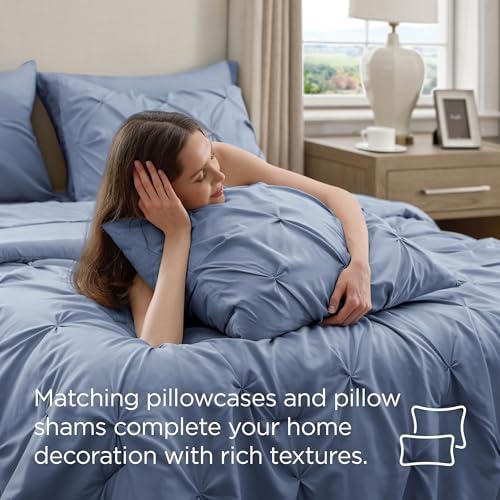 Bedsure Queen Comforter Set Baby Pea Green   Bed in a Bag Queen Size Bedding 7 Pieces  GentleSoft  Pintuck Bed Set Gift for Family  Pinch Pleat All Season Comforter with Sheets  Pillowcases & Shams